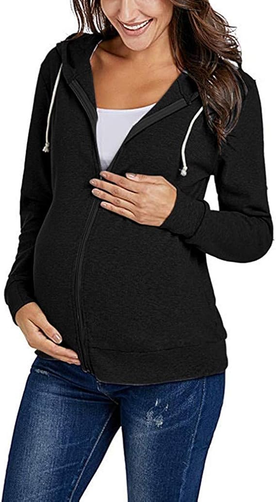 Rikay Women's Plain Zip Up Maternity Hoodies Sweatshirt Jacket