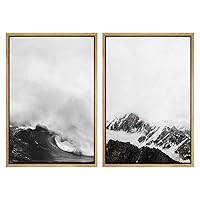 SIGNWIN Framed Wall Art Print Set Black and White Snowy Mountain Range with Cloudy Skies Abstract Zen Digital Art Modern Art Contemporary for Living Room, Bedroom, Office - 16