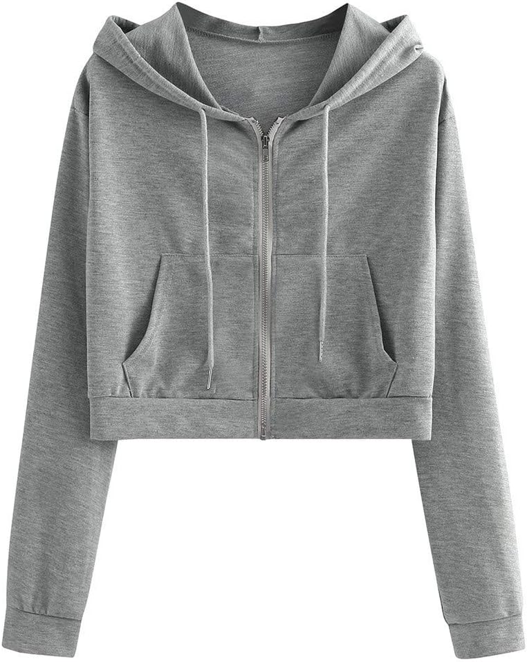 Panfinggin Lightweight Thin Zip-Up Long Sleeve Crop Top Hoodie Sweatshirt for Women, S-XL