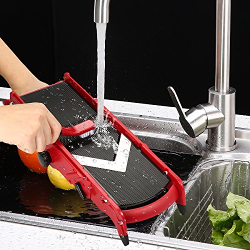 Adjustable Mandoline Slicer - Vegetable Slicer - Food Cutter - Julienne Slicer - Dicer - 3 In 1 by Godmorn - Durable Adjustable Thickness Width Stainless Steel Blade with Clean Brush & Hand Guard
