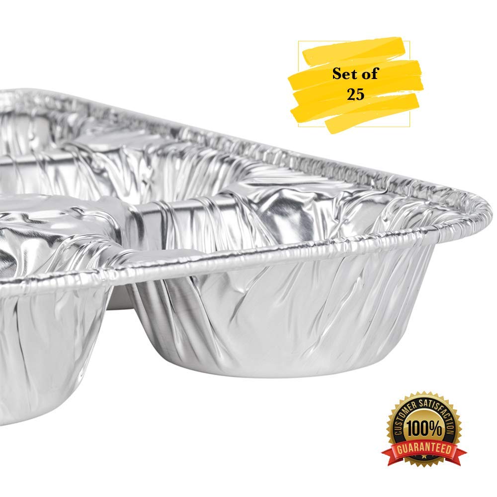 MM Foodservice 25 Pack Aluminum Foil Muffin Pan 6Cup Cupcake Pans Standard Size Cupcakes