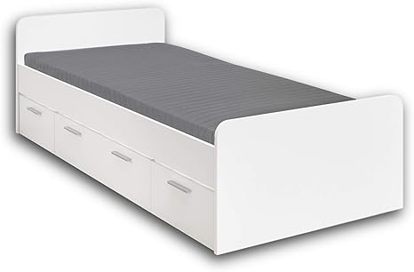 stella trading bibo stilvolles einzelbett 90 x 200 cm mit bettkasten komfortables jugendzimmer bett in weiss 96 x 66 x 204 cm b h t amazon de kuche haushalt wohnen