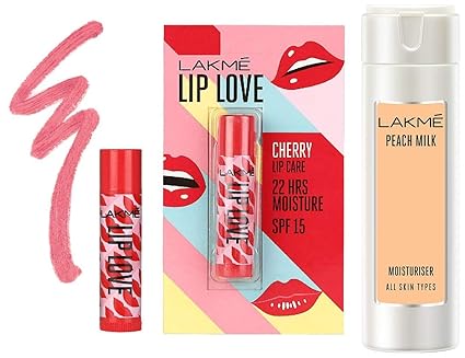 Lakme Lip Love Chapstick Cherry, 4.5 g & Lakme Peach Milk Moisturizer Body Lotion 200 ml
