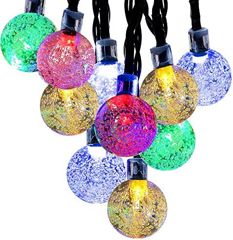 Solar Outdoor String Lights, Fetta Crystal Ball Shape 20ft 30 LED Solar Powered String Lights Globe Fairy Lights for Christmas Xmas Wedding Party Garden Fence Path Landscape Decorations (Multicolor)