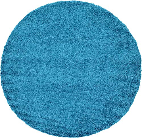 Unique Loom Solo Solid Shag Collection Modern Plush Turquoise Round Rug (8' x 8')