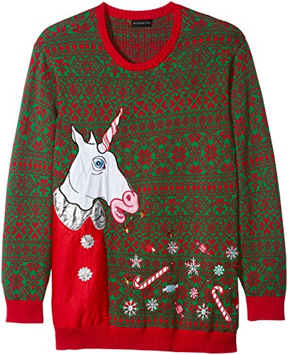 Blizzard Bay Men's Big and Tall Vomitting Unicorn Light up Ugly Christmas Sweater, Red/Green, 3X-Large/Big