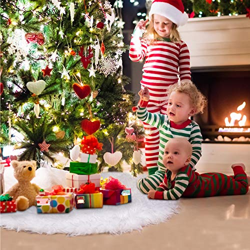 Joyjoz Christmas Tree Skirt, Small/Large White Christmas Tree Skirt (30 Inch) with 48 PCS Stickers，Luxury Faux Fur for Christmas Decorations Holiday, Xmas Ornaments - Thumbnail 5