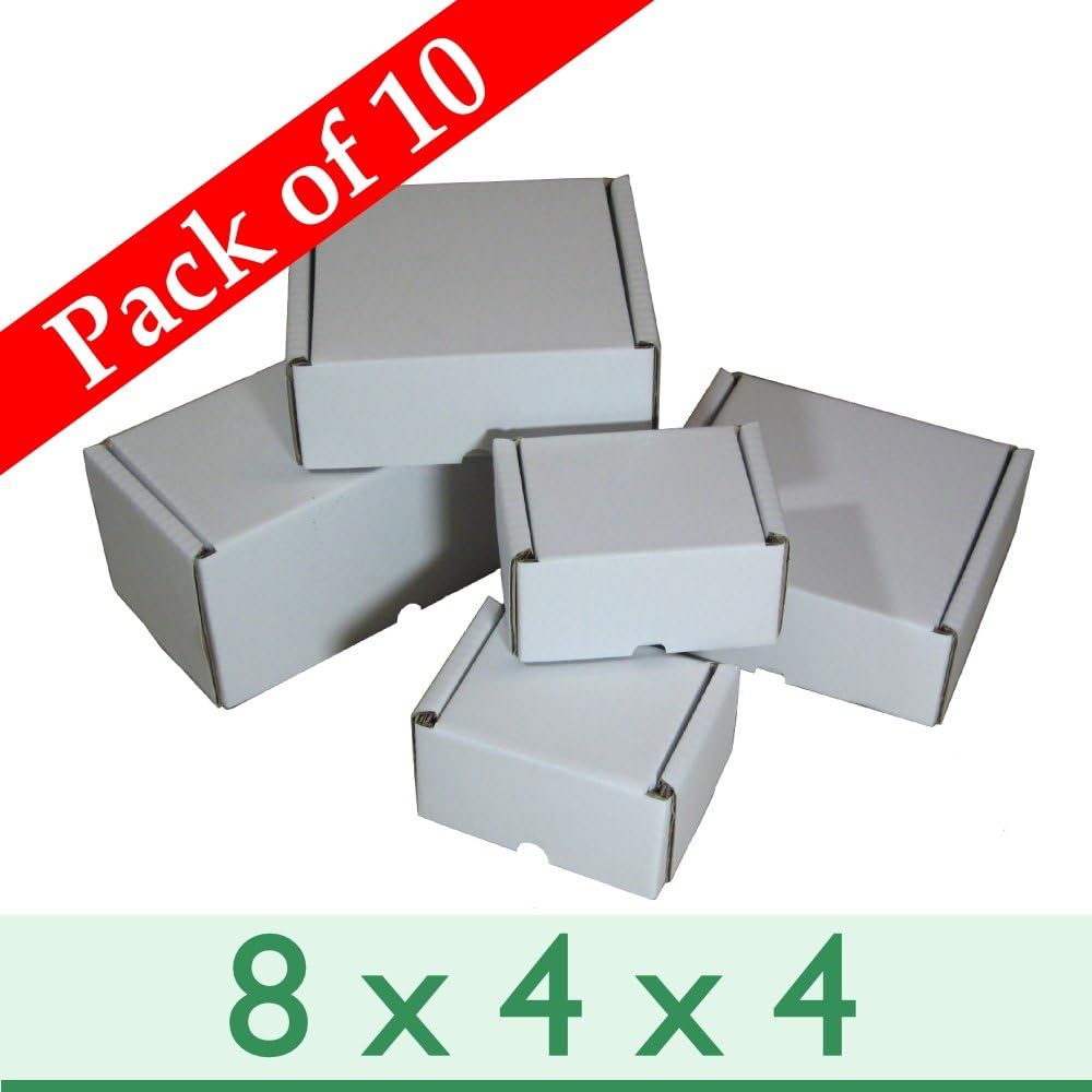 Pack of 10 Small White Die-cut Postal Gift Cardboard Boxes ~ 8" x 4" x 4"/200mm x 100mm x 100mm
