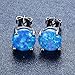 JunXin® Three Color 925 Sterling Silver Round Cut Opal Stud Earring 7.5MM (Blue)