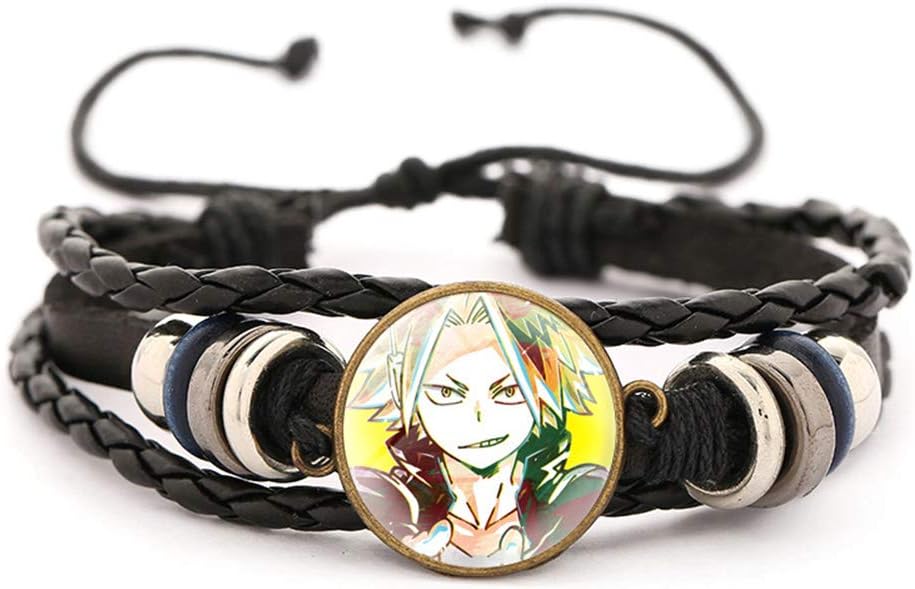 ForUBeauty My Hero Academia Bracelet (Boku no Hero Academia), Izuku Midoriya Todoroki Shoto Katsuki Bakugou Black Leather Vintage Woven Bracelet