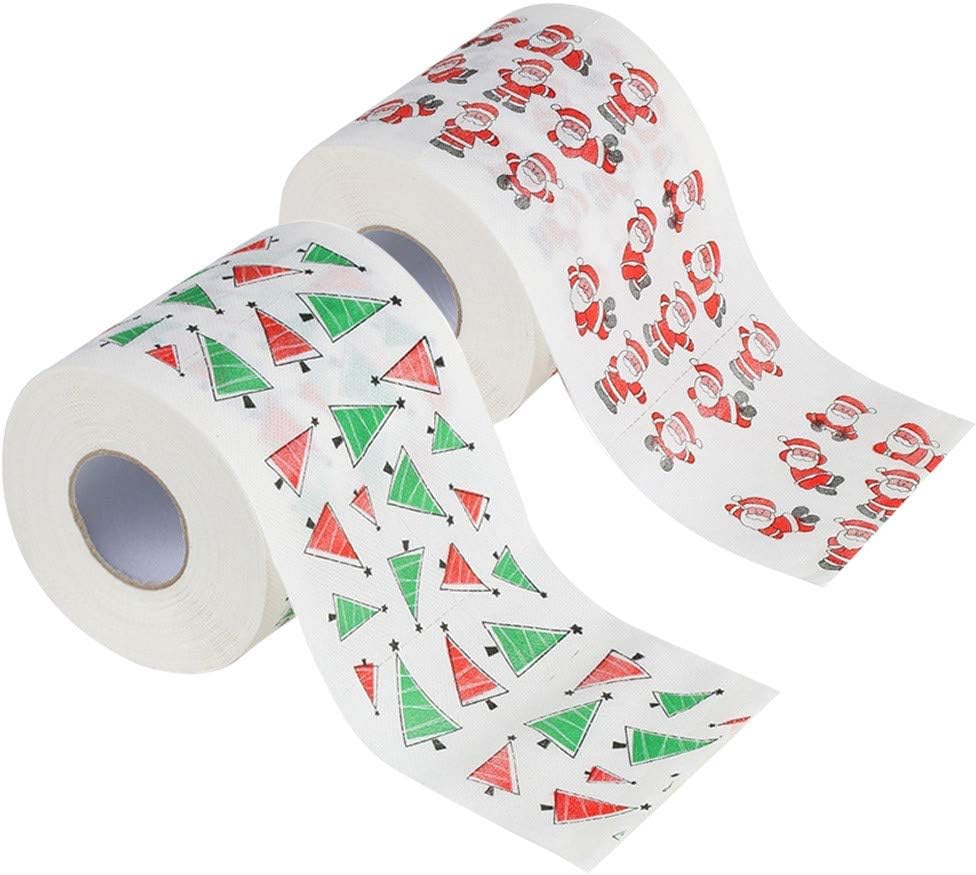 SMILEQ Home 2PC Christmas Toilet Paper Roll Xmas Print Home Santa Claus Bath Toilet Roll Paper Decor Tissue Party Novelty Gift (I)