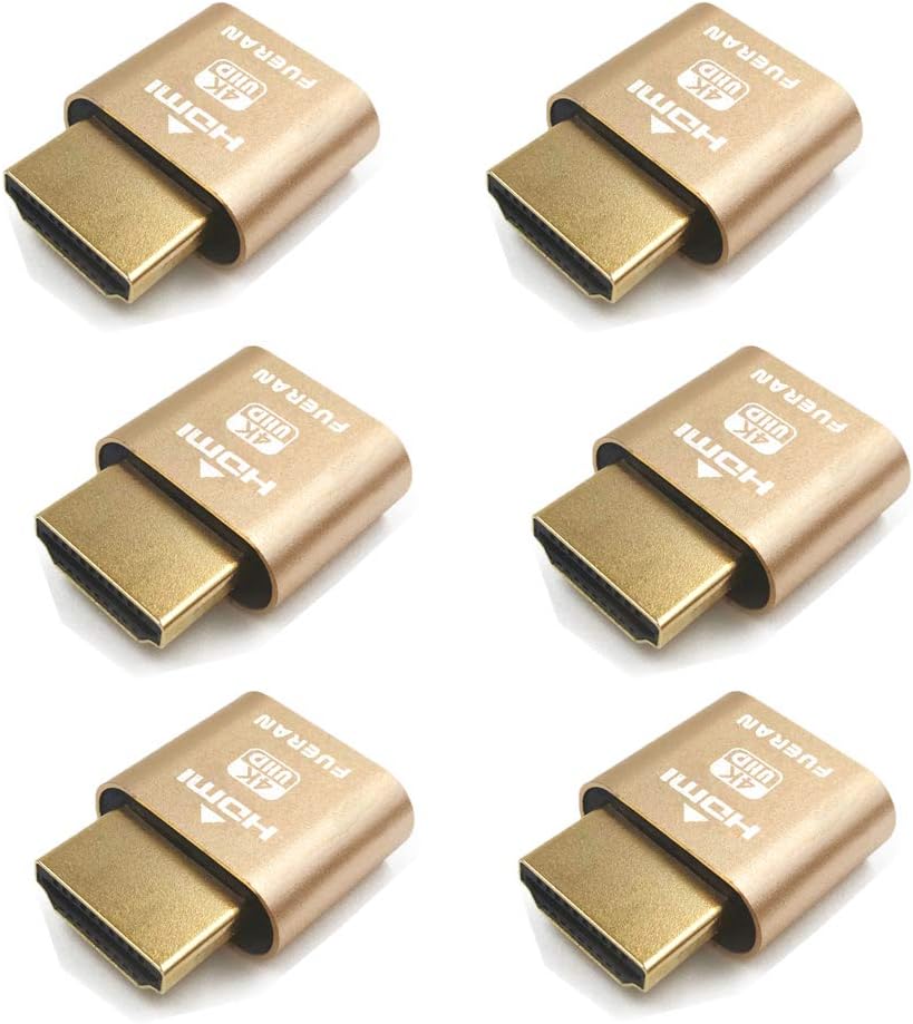 FUERAN Dummy Plug Headless Ghost Display Emulator DDC EDID Emulator Fake Display 4K HDMI-compatible@60Hz-6Pack