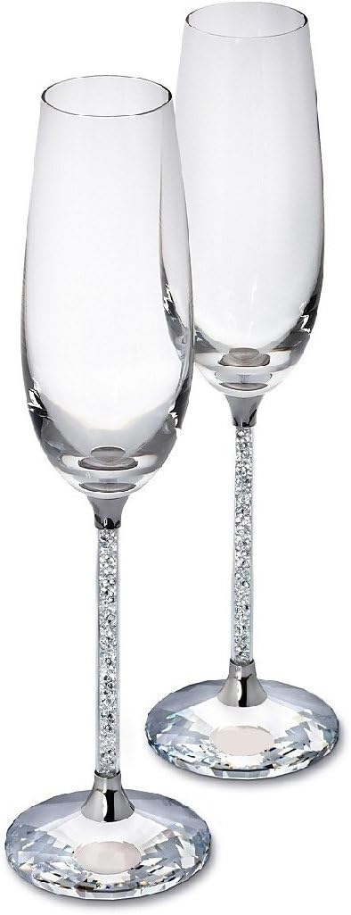 Diamond Affair Pair of Champagne Flutes with Swarovski Crystals, 4.5 x 4.5 x 24 cm