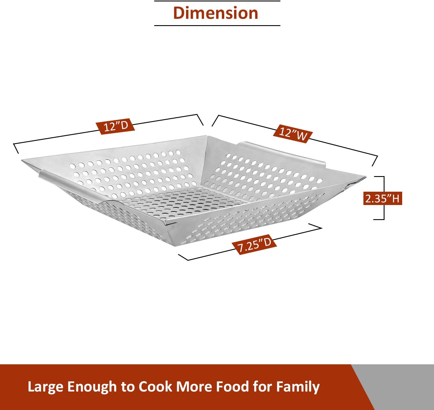 Arcedo Grill Basket for Vegetables, 12 Inch Large Square Wok, Deep BBQ Grill Topper, Heavy Duty Stainless Steel Grilling Pan with Handles, Outdoor Barbecue Cooking Accessories for Grill and Smoker : Garden & Outdoor