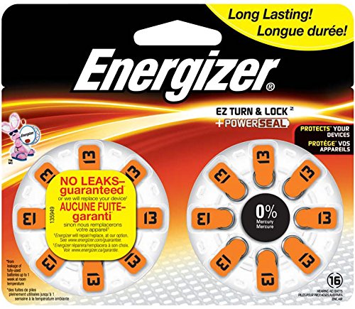 Energizer Batteries AZ13DP EZ Turn and Lock Hearing Aid, Size 13, 16 Count