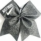 CHEER BOW - JUST DO IT ! Black Glitter Cheerleading Bow with white glitter lettering - Custom & Team cheer bows by request ...check out the other colors available by request