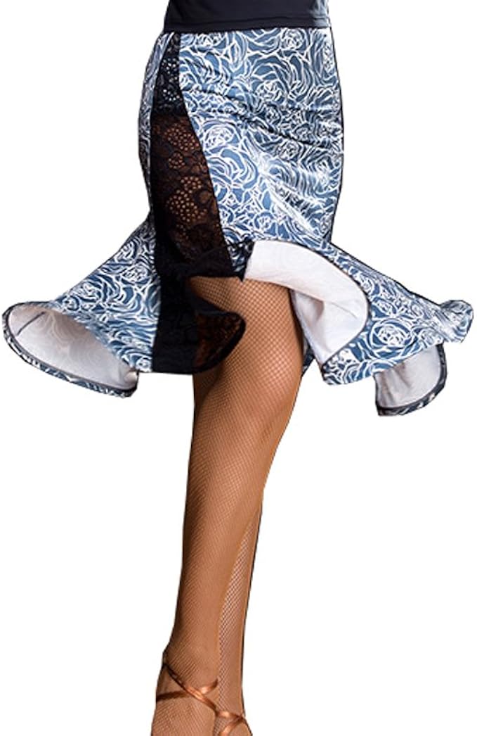 Herringbone skirt Latin dance skirt Cha Cha skirts Tango dress blue L
