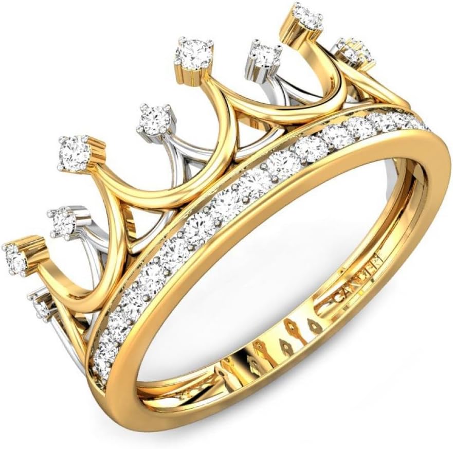 Candere 0.21 (ctw) 14K Gold & Diamond Princess Crown Ring, IGI Certified, I-J, SI1-SI2 (1/5 ctw)