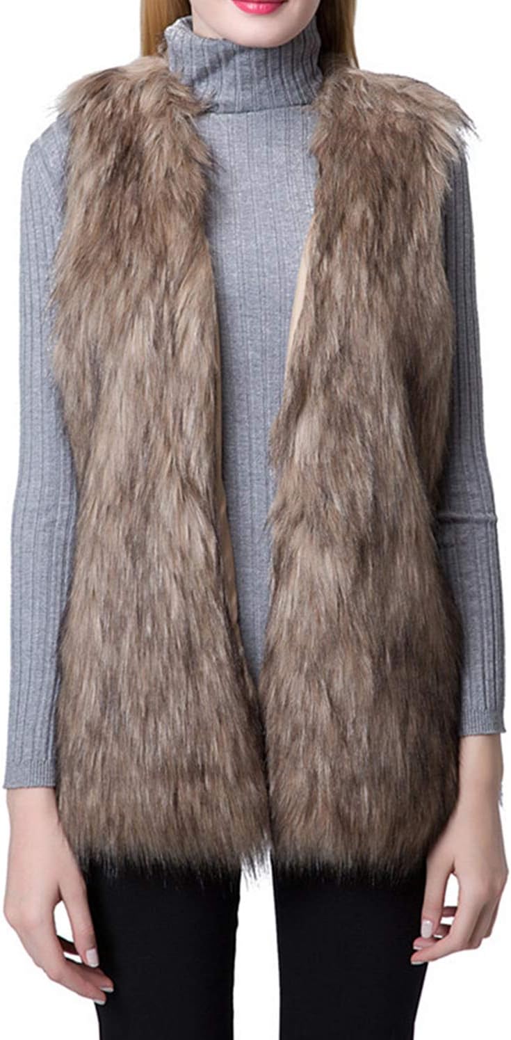 Women's Faux Fur Vest Waistcoat Sleeveless Jacket