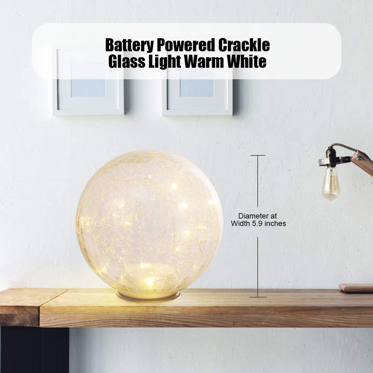 Glass Ball LED Light Christmas Wireless Crackle Glass Light Warm White Night Lamp for Bedroom Living-Room Dresser Nursery Kitchen Garden Restaurant Modern Glass Decoration Glass Craft