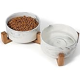 Dog Bowls Set with Wood Stand, 1.7-Cup Ceramic Puppy Bowls for Small Dogs,Weighted Food Water Bowl Set for Dog and Cat