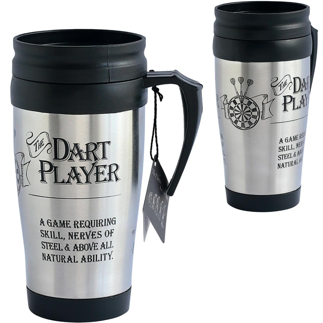 Ultimate Gift for Man 8846 Dart Player Sport Travel Mug, Silver