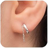 14K Gold Plated Chain Huggie Hoop Earrings, Small Dangle Chain Hoop Earrings for Women