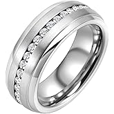 Tioneer 8mm Mens Wedding Band Tungsten Carbide Rings for Men Promise Pinky Eternity Ring with Cubic Zirconia Size 8-14
