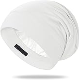 OLESILK Silk Bonnet for Sleeping Women: 100% Mulberry Silk for Frizz Free Curly, Adjustable Strap for Non Slip, Ivory