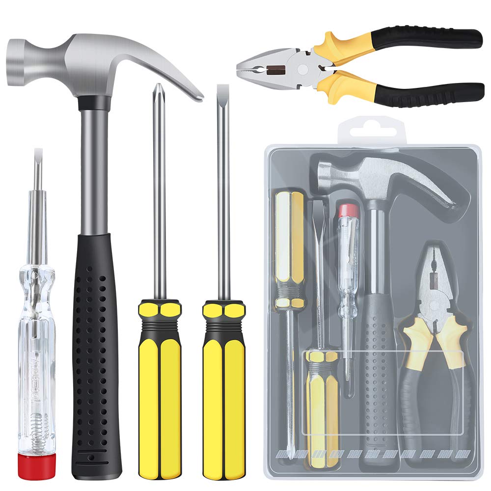E·Durable DIY Tool Kit Set 5 Pcs Hammer Household Set with Starter Basic Hand Tools, Portable Tool Box Set for Home, Office, School, and Garage