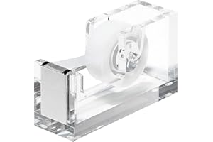 OfficeGoods Acrylic Tape Dispenser – Modern Desk Organizer for Office Supplies – Heavy Duty Refillable Tape Holder for Home and School Crafting – Stylish Desktop Accessory for Gift Wrapping, Silver