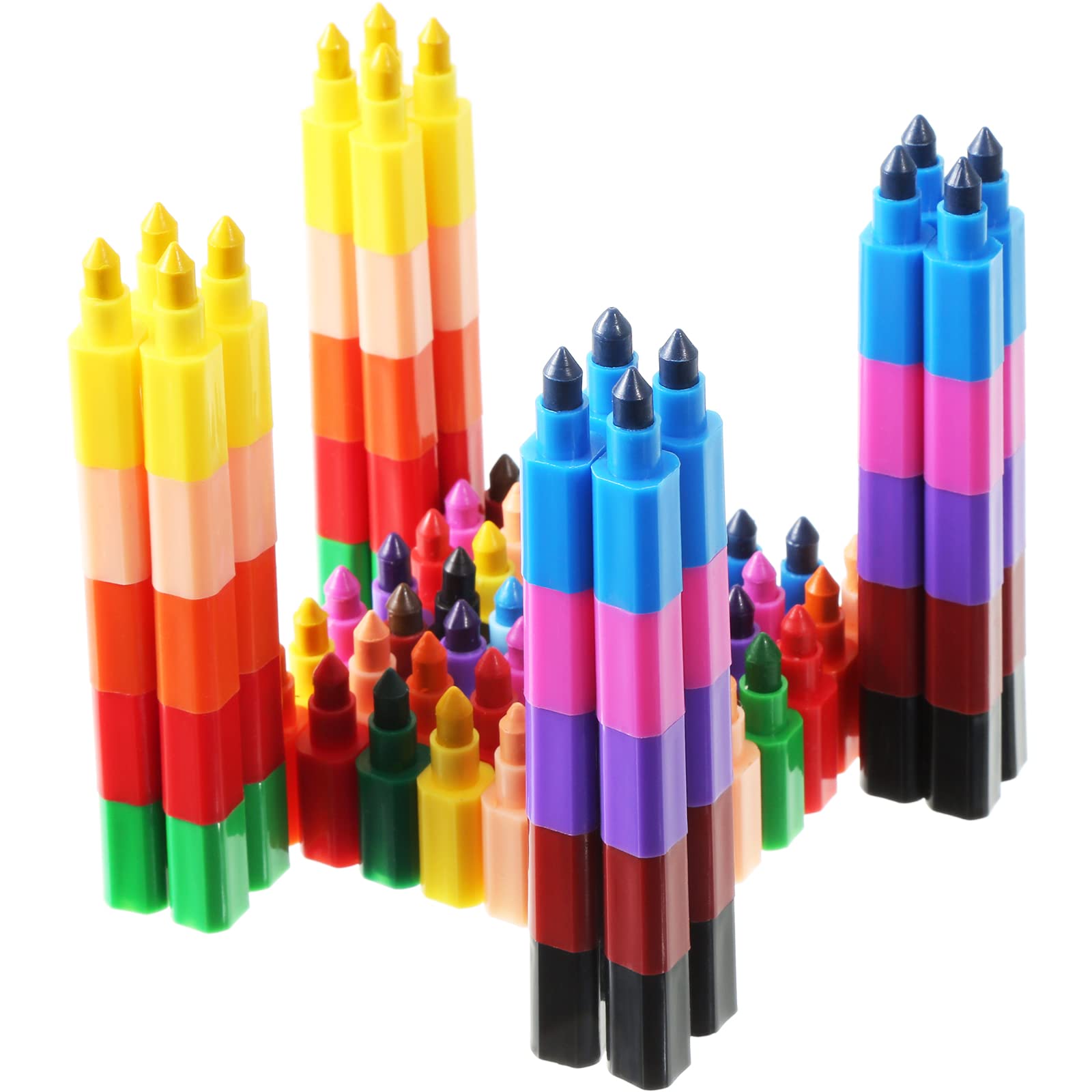 Leinuosen 12 Pieces Colorful Stacking Crayons Stackable Buildable Crayons for School Office Supplies, 12 Colors