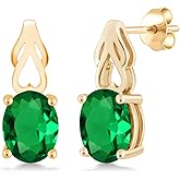 Gem Stone King 9X7MM Oval Gemstone Birthstone Drop Dangle Earrings For Women | 18K Yellow Gold Plated Silver | Fine Jewelry Gifts for Her Mom Women Wife