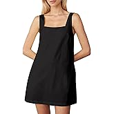 Soamat Womens Summer Sleeveless Dresses Cotton Linen Mini Sundress Casual Square Neck Backless Solid Tank Shift Dress