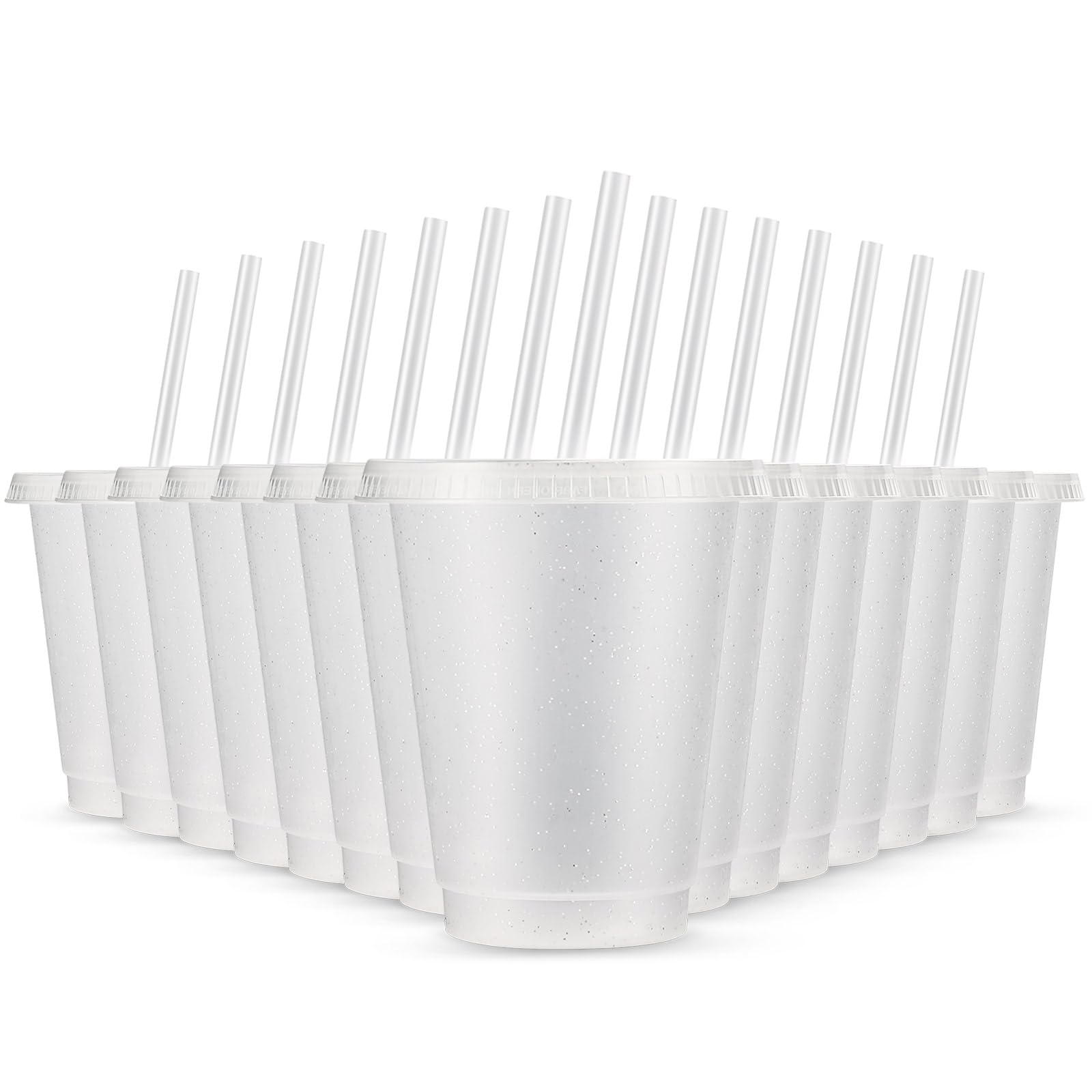 Photo 1 of Rtteri 15 Pcs Reusable Cups with Straws and Lids 16 oz Glitter Tumblers Plastic Party Favor Cups with Lids Travel Mug Tumbler for Halloween Party Iced Beverage Water(Clear)