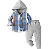 BACKID Boys Clothing Sets Toddler Plaid Outfits Flannel Hooded Shirts + Sweatpants Kids Fall Clothes Set