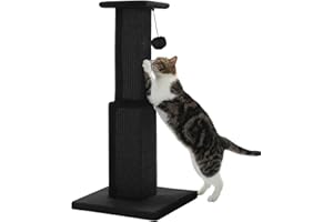 PAWZ Road Large Cat Scratching Post 32” Tall Black Scratching Post for Indoor Cats Adults Ultimate Scratch Post with Woven Sisal, Large Base and Removable Dangling Ball- Black