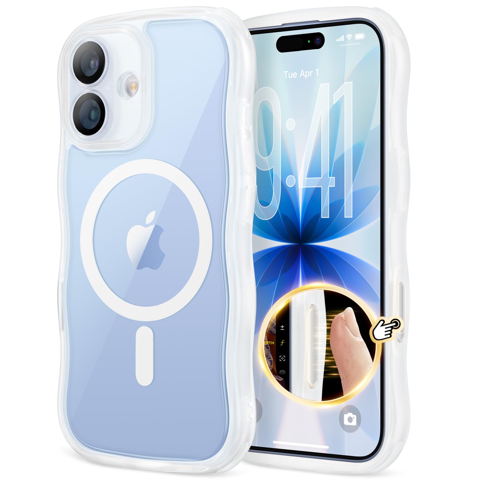 Photo 1 of XWZ for iPhone 17 Case for Women Girls,?Compatible with MagSafe?,?Camera Control?,?Full Camera Protection?, Cute Wave Magnetic Phone Case for iPhone 17,Frosted Clear