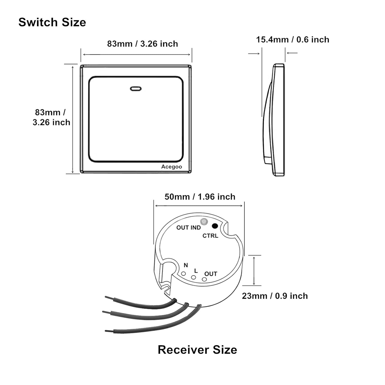 Acegoo Wireless Lights Switch Kit - Self-Powered Battery Free Transmit