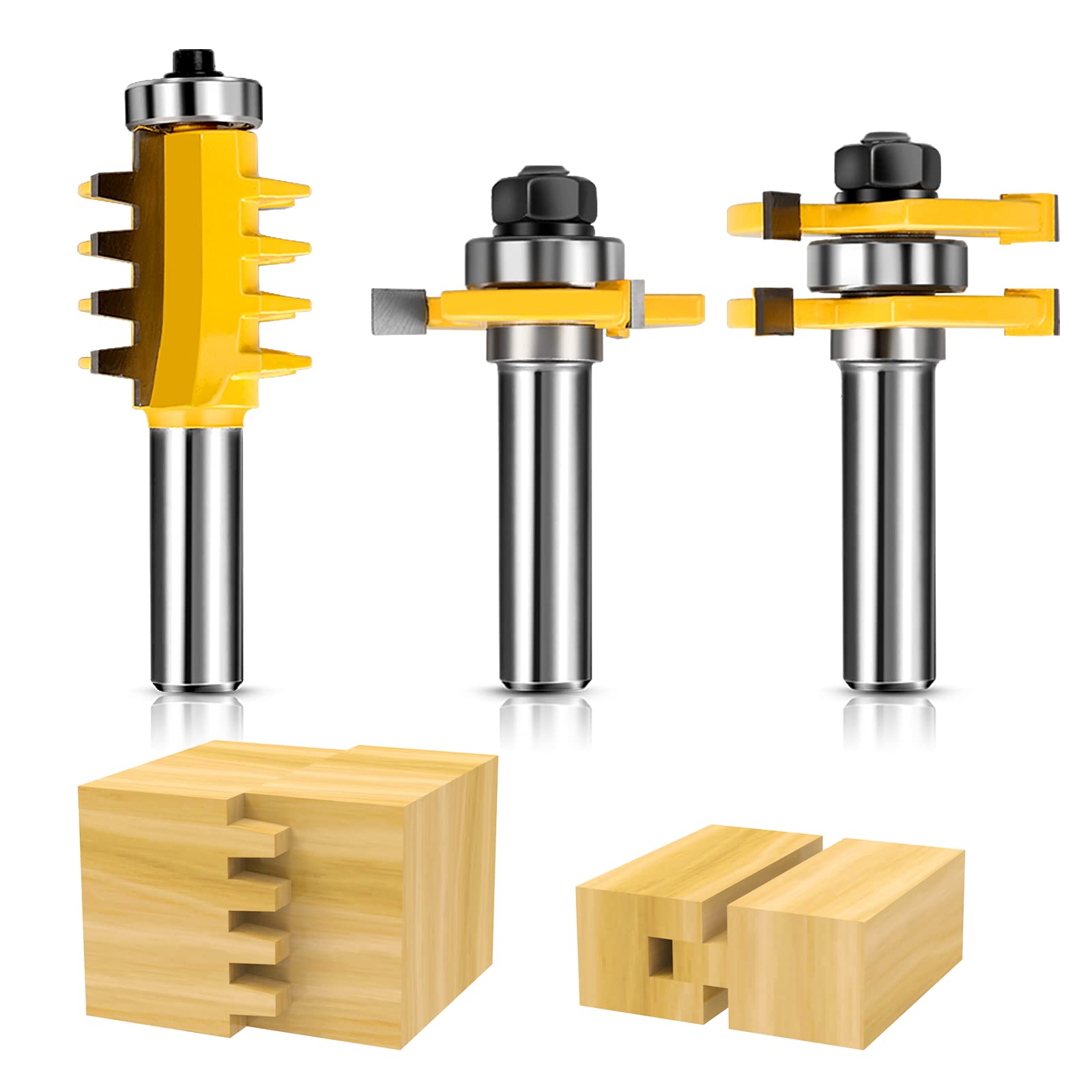 Photo 1 of 1/2-Inch Shank Tongue and Groove Router Bits Set & Reversible Finger Joint Router Bit, 3 Pack Router Bit Set, Woodworking Chisel Cutter for Density Boards, Solid Wood, MDF, Chipboard, Splints, Etc