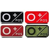 4 Pcs Blood Type O+ Medic Cross Morale Patch,Rubber PVC 3D O POS Positive First Aid Kit Patch for Tactical IFAK, Tactical O+ Patches for IFAK Plate Carrier Trauma Pouch, EMT, EMS, EDC Bag