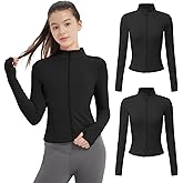 EXARUS 2 Pack Girls Cropped Athletic Jacket Slim Fit Lightweight Zip Up with Zip Pockets Active Horse Riding Yoga
