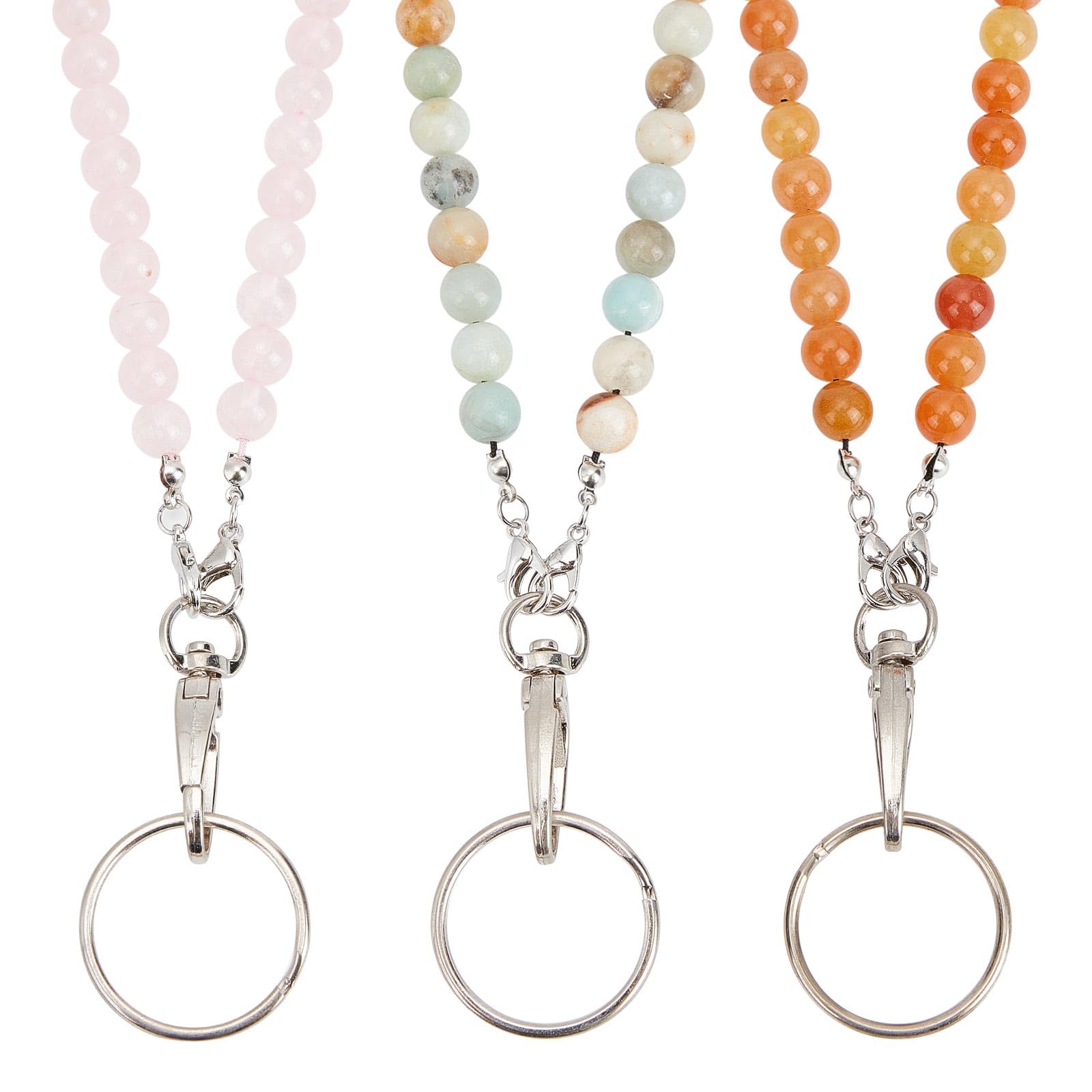 SUNNYCLUE 3 Styles Beaded Lanyards - Wooden Bead Necklace Chains for Women - ID Badge Holder & Breakaway Keychains