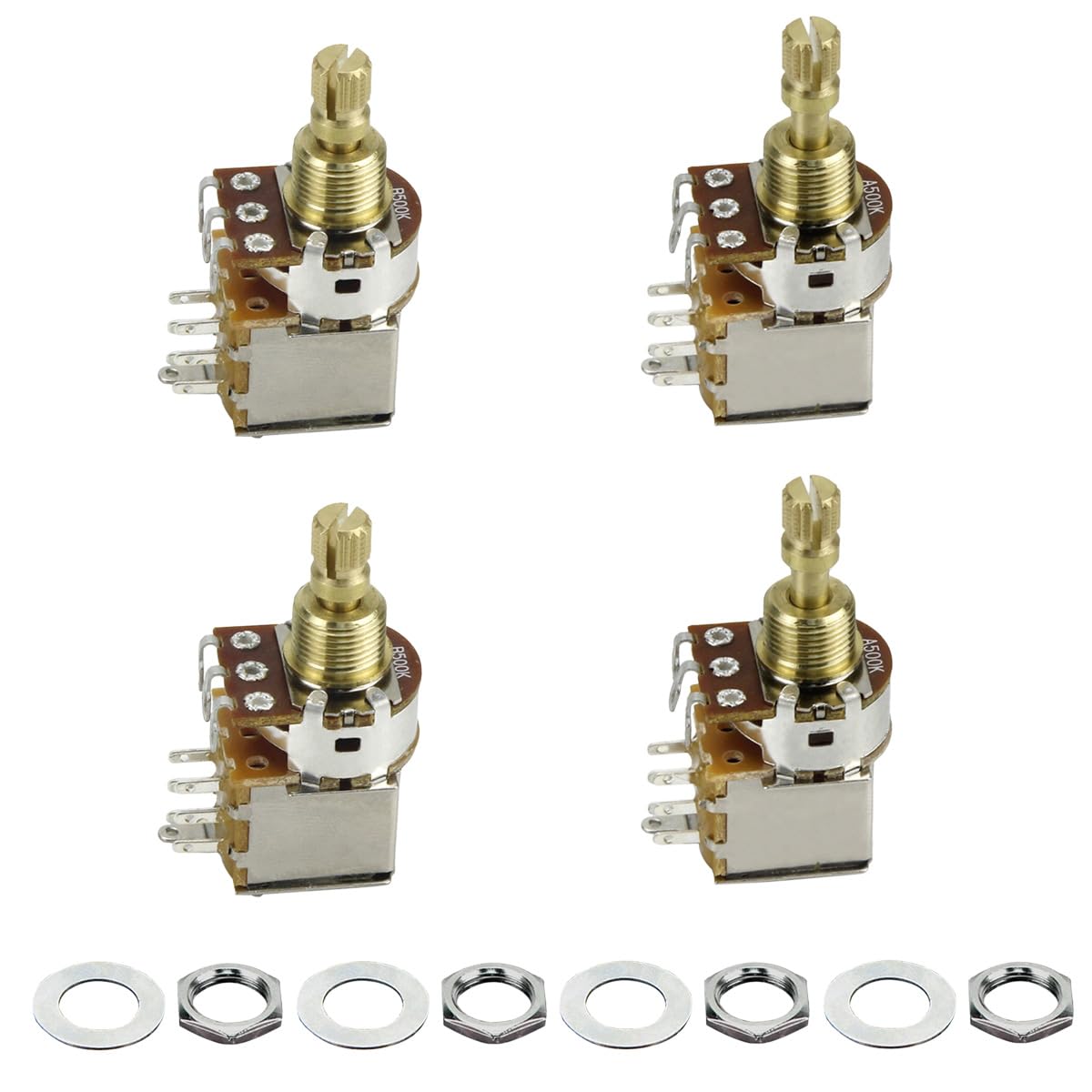 FLEOR 4PCS A500K+B500K Push Push Bounce Switch Potentiometer Short Split Copper Shaft for Electric Guitar Bass Volume/Tone Controls(Set of 2A2B)