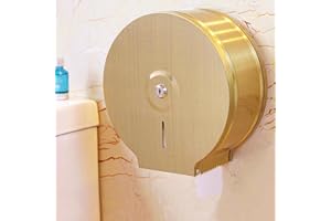TOBEFORT Commercial Jumbo Toilet Paper Dispenser, Brushed Glod Stainless Steel Toilet Paper Holder Wall Mount, 9 Inch Bathroom Tissue Roll Dispenser with Lock Key