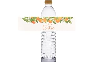 URROMA Cute Orange Theme Bottle Labels, 48 PCS Self-Adhesive Little Cutie Water Bottle Stickers for Happy Birthday Party Stickers