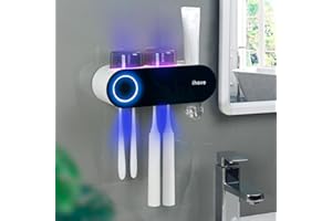 iHave Toothbrush Holders for Bathrooms, UV Toothbrush Sanitizer and Holder Smart Home Bathroom Accessories, 2 Cups Electric Toothbrush Holder Wall Mounted with Toothpaste Dispenser Bathroom Decor