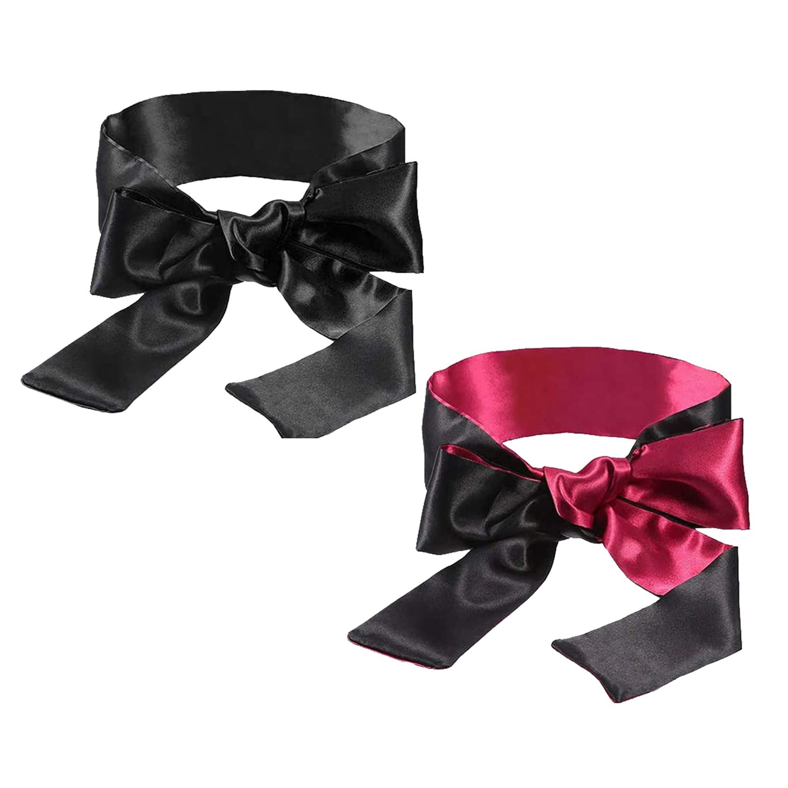 TFSYLISA 2 Pack Satin Eye Blindfold Smooth Satin Eye Cover Silk Sleep Mask Band Blinder for Sleeping Games 150cm Black Red