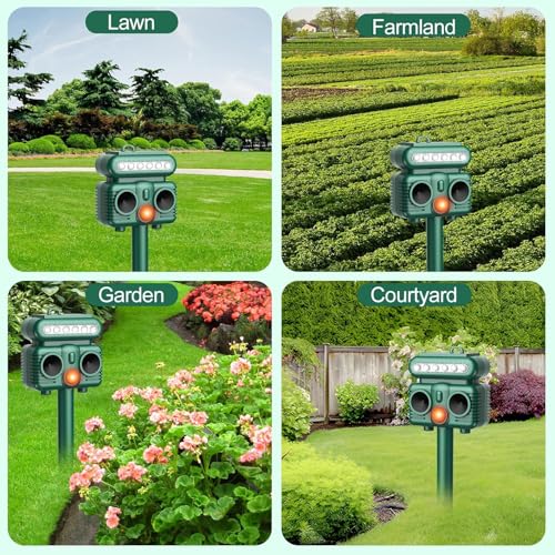 OBEST Solar Powered Animal Deterent, Ultrasonic with Light for Home Yard, Waterproof Animal Chase Device for Cat Raccoon, Sound Frequency 8kHZ
