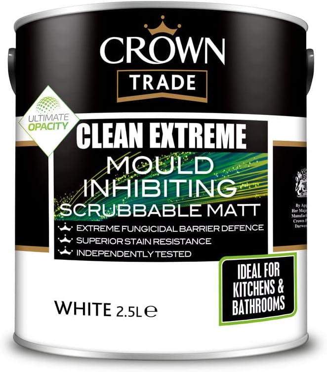 Crown Trade Clean Extreme Mould Inhibiting Matt Paint 2.5L - Scrubbable Stain